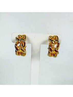 Vintage YSL Yves Saint Laurent Gold Tone Chain Link Clip-On Earrings 1980s